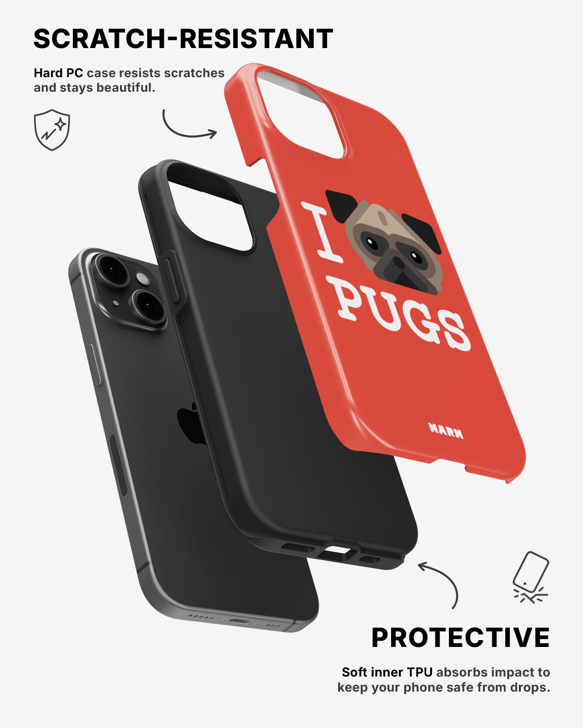 iPhone 11 Tough Case – I Love Pugs - View 2