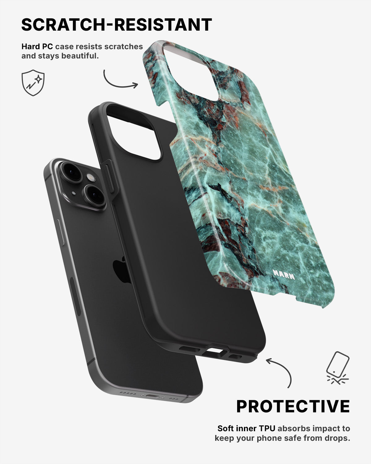 iPhone 15 Tough Case – Green Marble - View 2