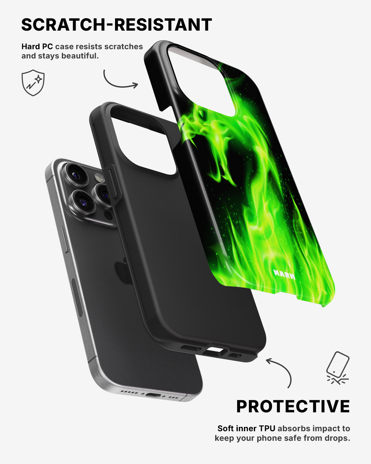 iPhone 13 Pro Tough Case – Green Flames Dragon - View 2