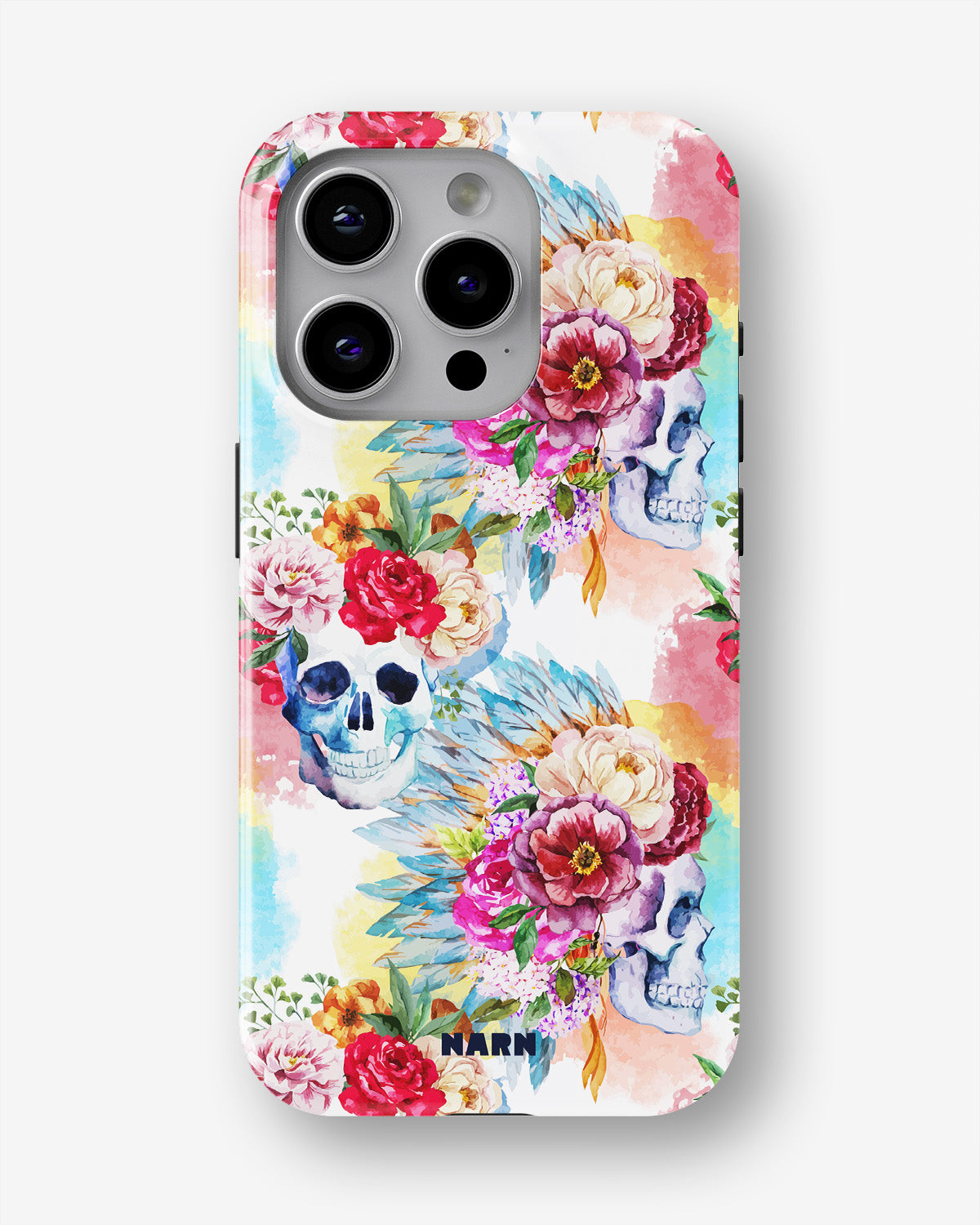 iPhone 15 Pro Tough Case – Flowered Skulls - View 1