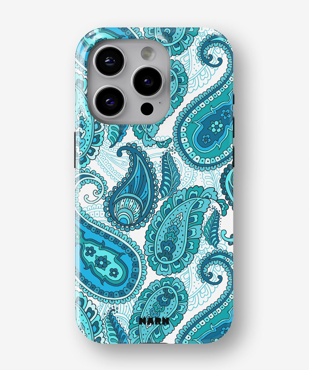 iPhone 15 Pro Tough Case – Turquoise Paisley - View 1