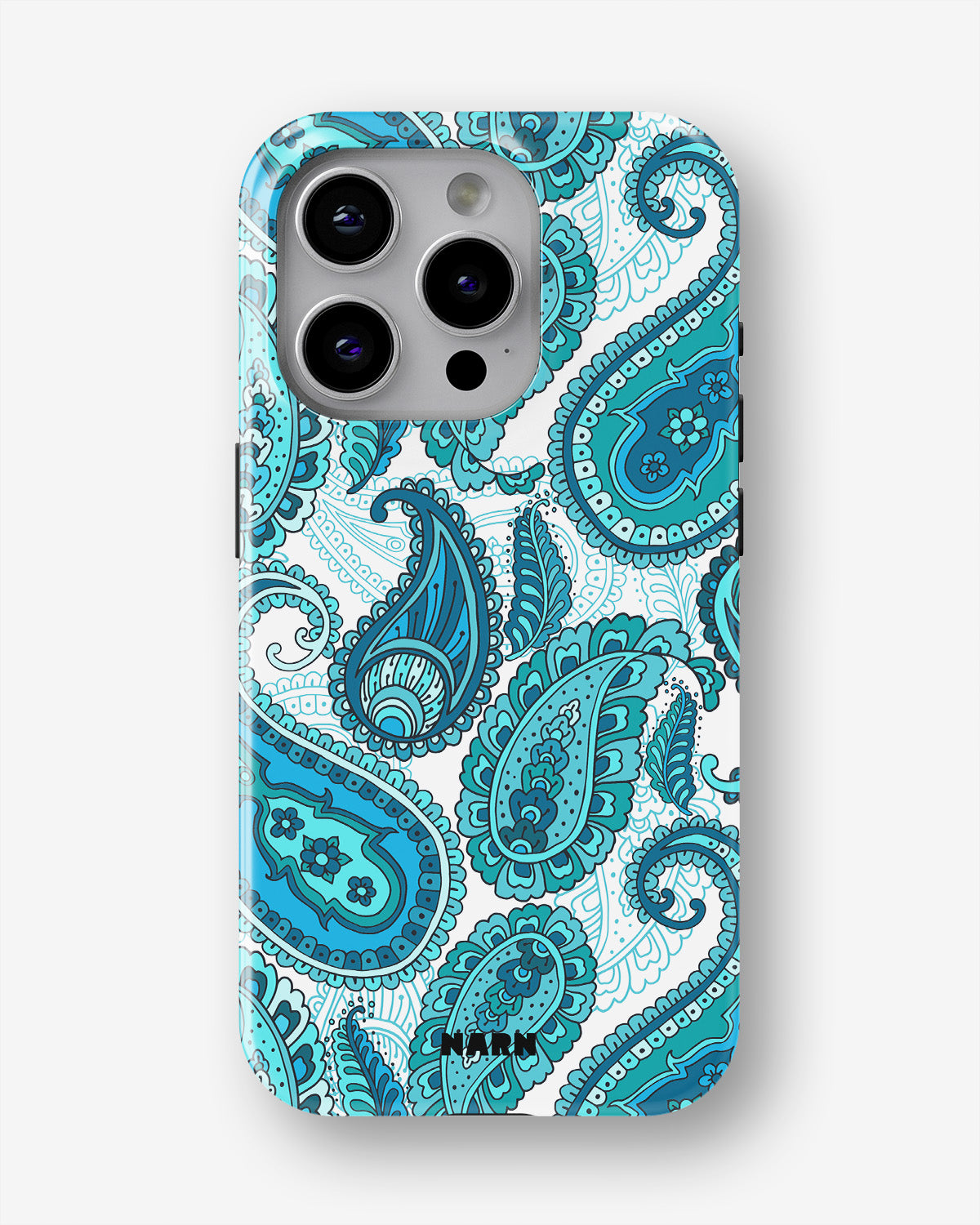 iPhone 15 Pro Tough Case – Turquoise Paisley - View 1