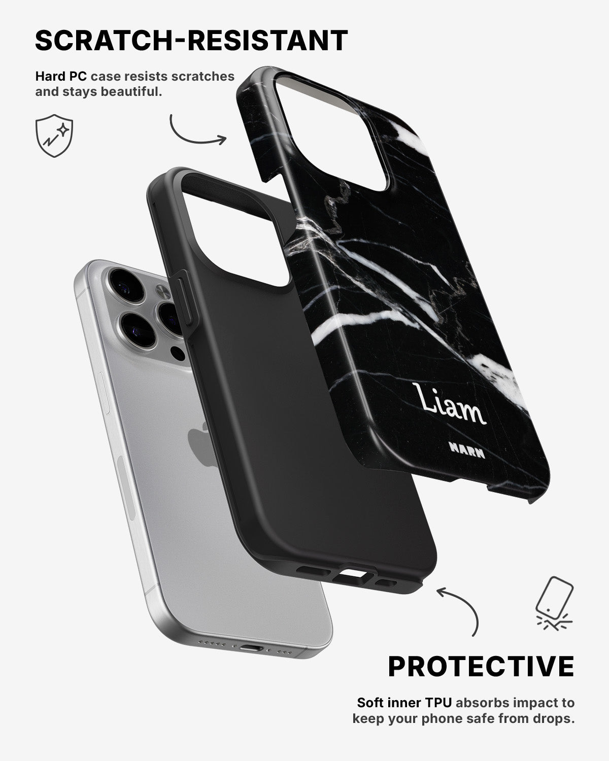 iPhone 15 Pro Tough Case – Custom - Black Marble - View 2