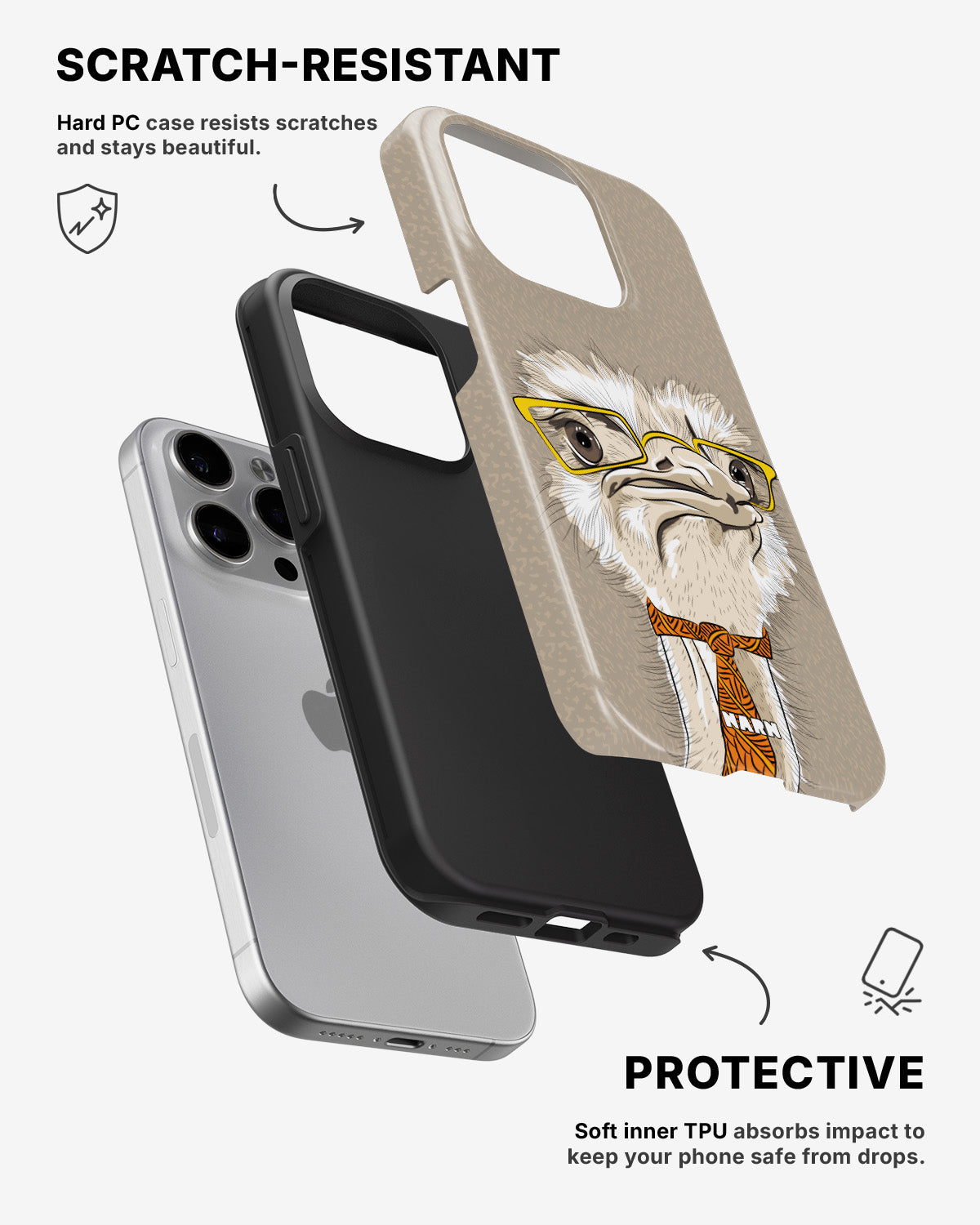 iPhone 15 Pro Tough Case – Hipster Ostrich - View 2