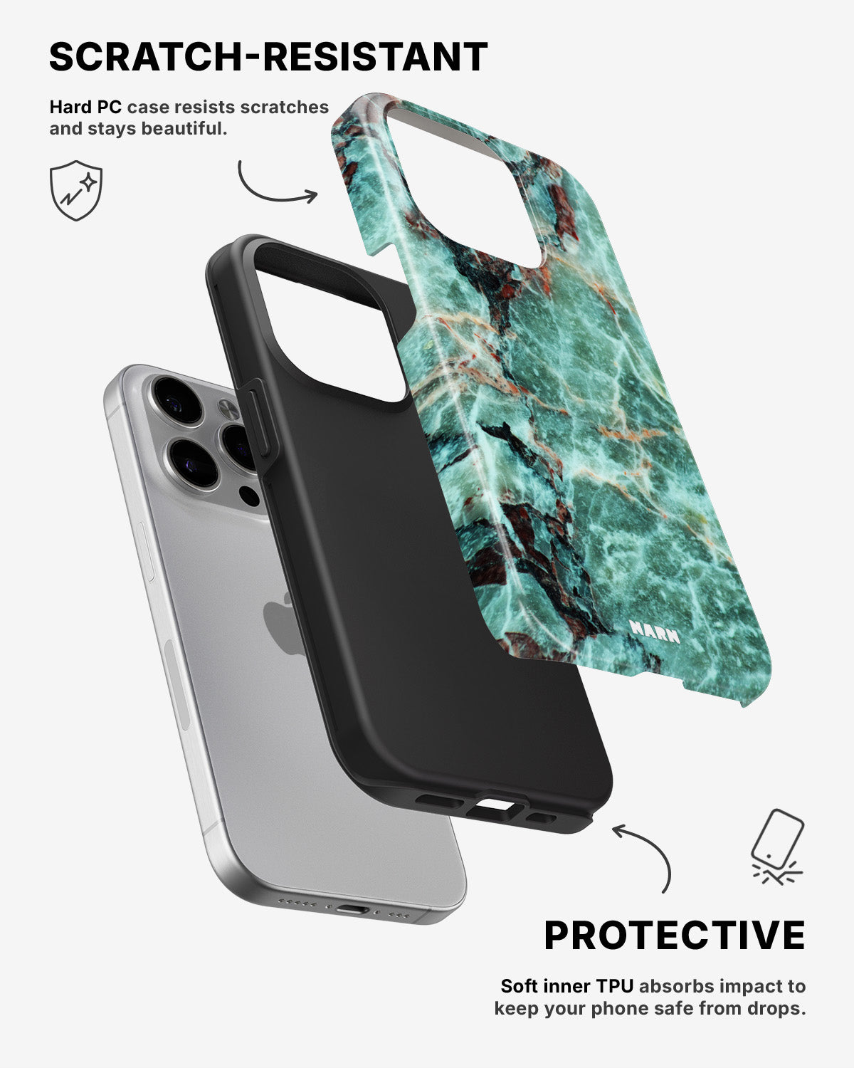 iPhone 15 Pro Tough Case – Green Marble - View 2