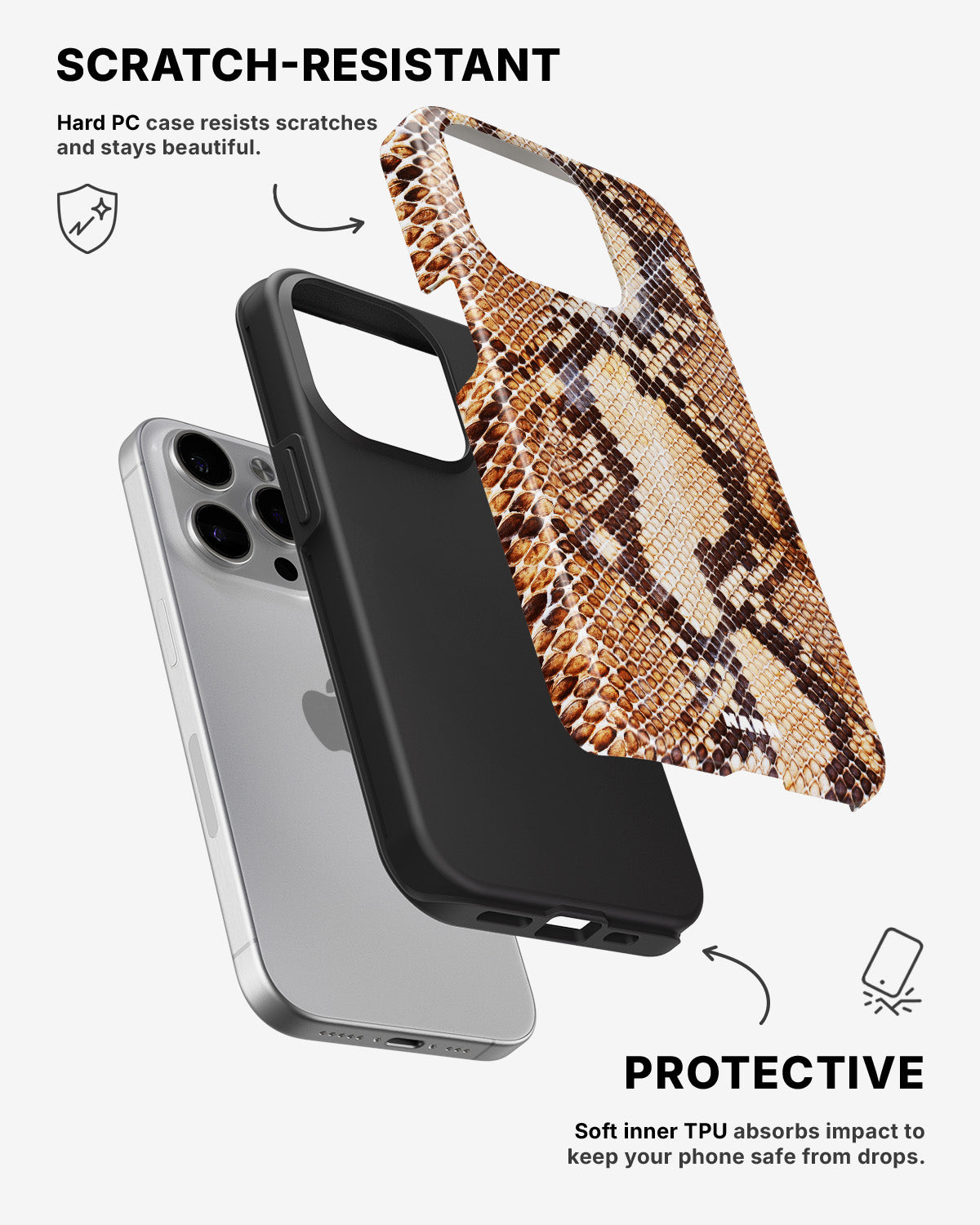 iPhone 15 Pro Tough Case – Brown Snakeskin - View 2
