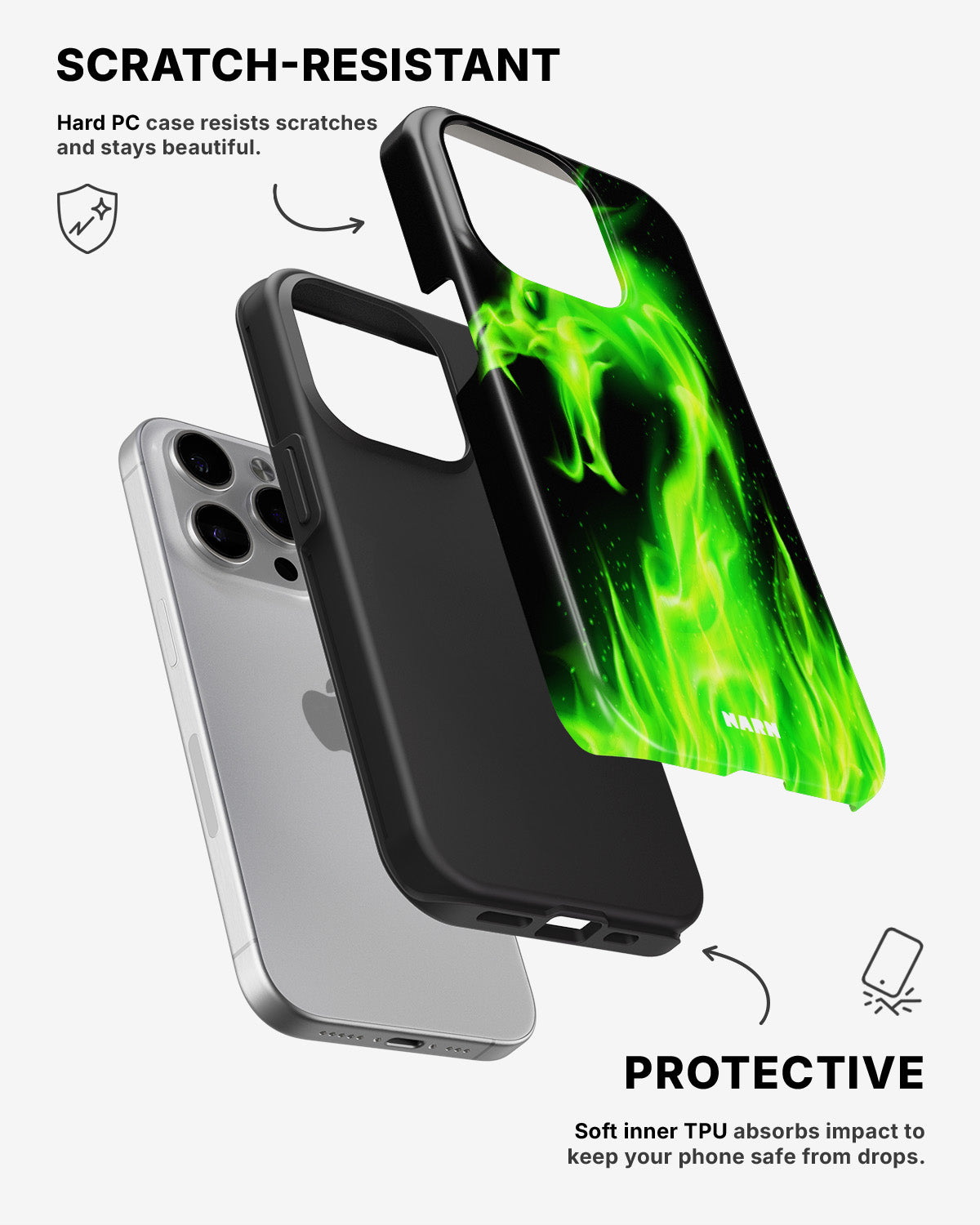 iPhone 15 Pro Tough Case – Green Flames Dragon - View 2