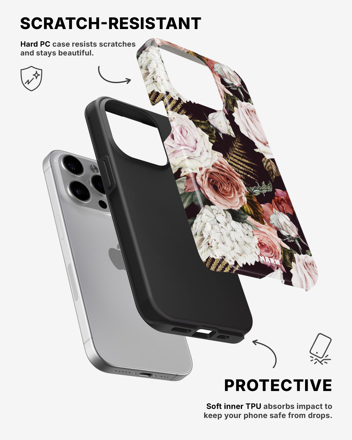 iPhone 15 Pro Tough Case – Midnight Roses - View 2