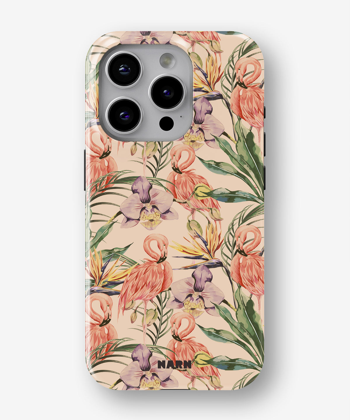 iPhone 14 Pro Tough Case – Flamingos & Flowers - View 1