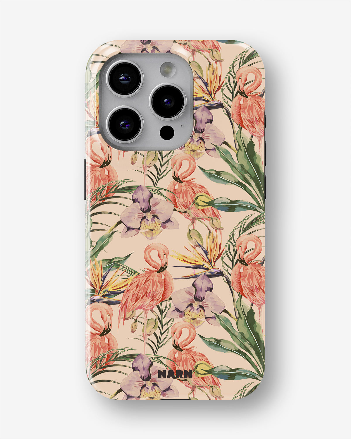 iPhone 14 Pro Tough Case – Flamingos & Flowers - View 1