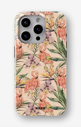 iPhone 14 Pro Tough Case – Flamingos & Flowers - View 1