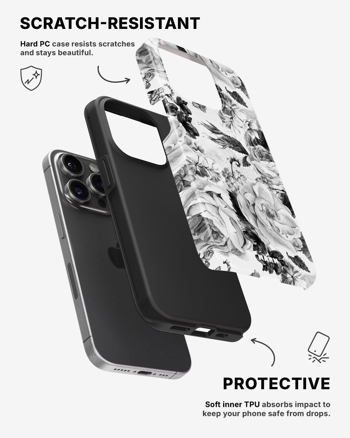 iPhone 14 Pro Tough Case – Black & White Bloom - View 2