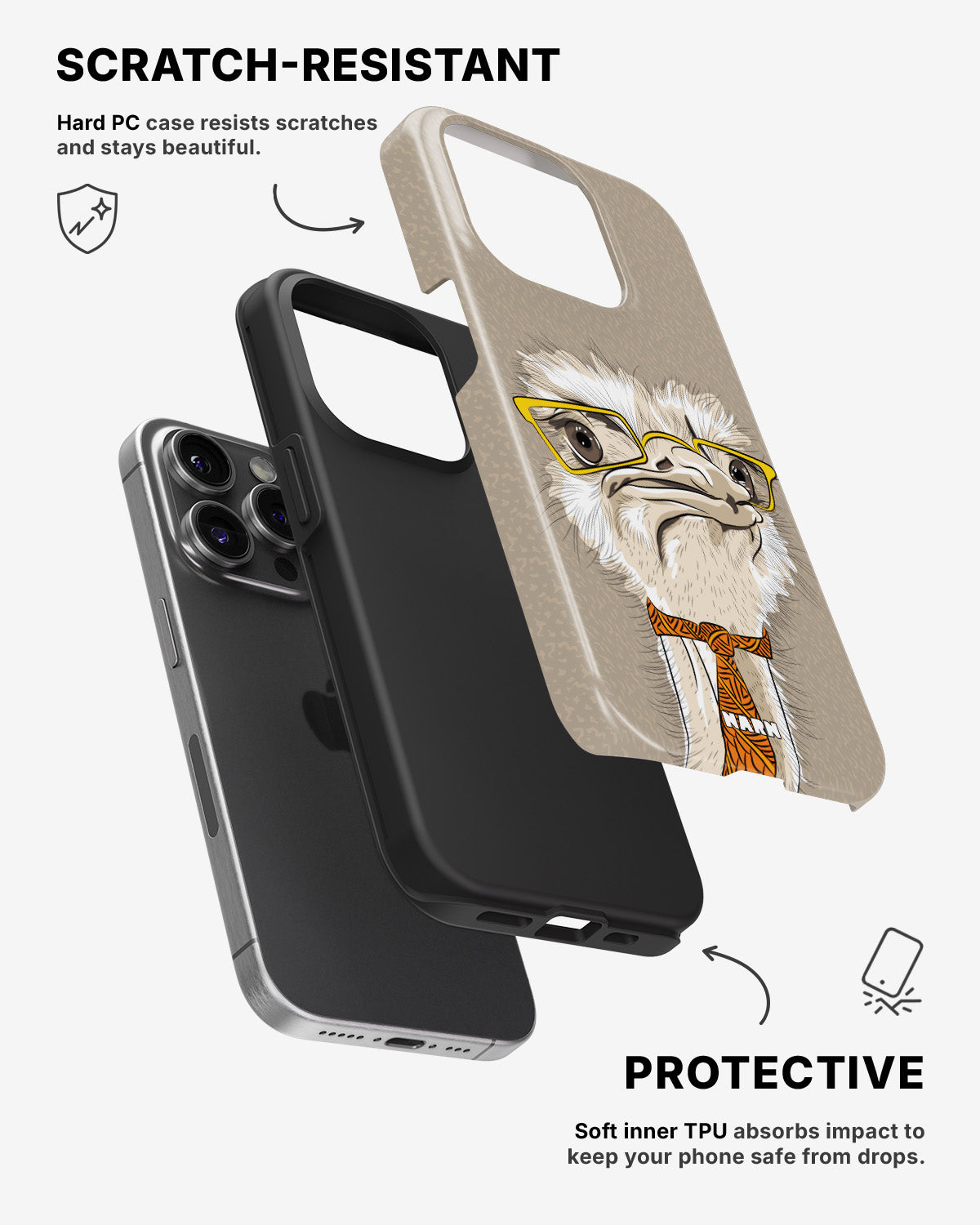 iPhone 14 Pro Tough Case – Hipster Ostrich - View 2