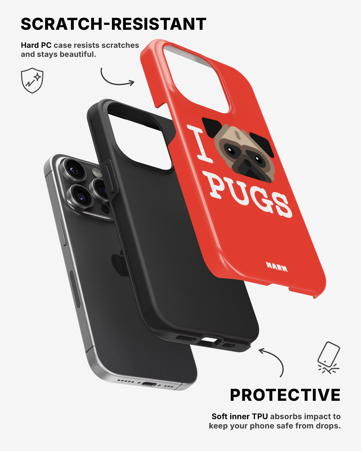 iPhone 14 Pro Tough Case – I Love Pugs - View 2