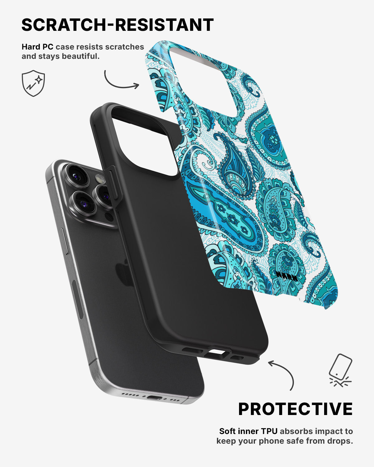 iPhone 14 Pro Tough Case – Turquoise Paisley - View 2
