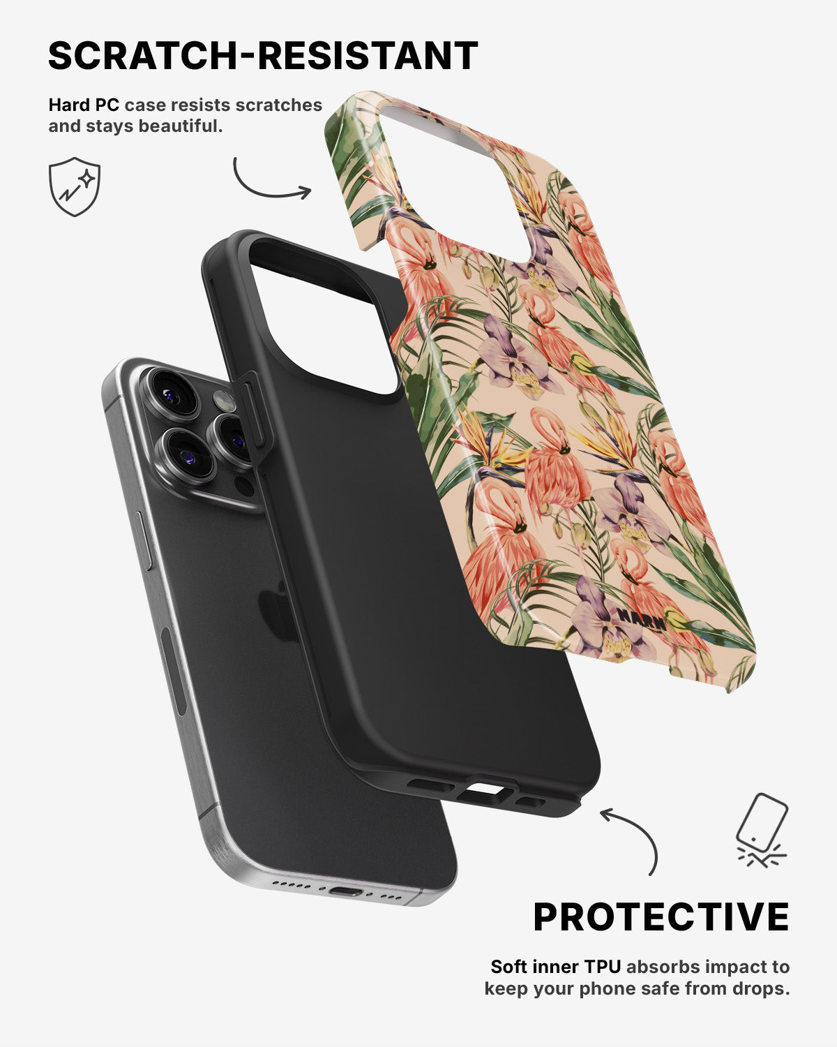 iPhone 14 Pro Tough Case – Flamingos & Flowers - View 2