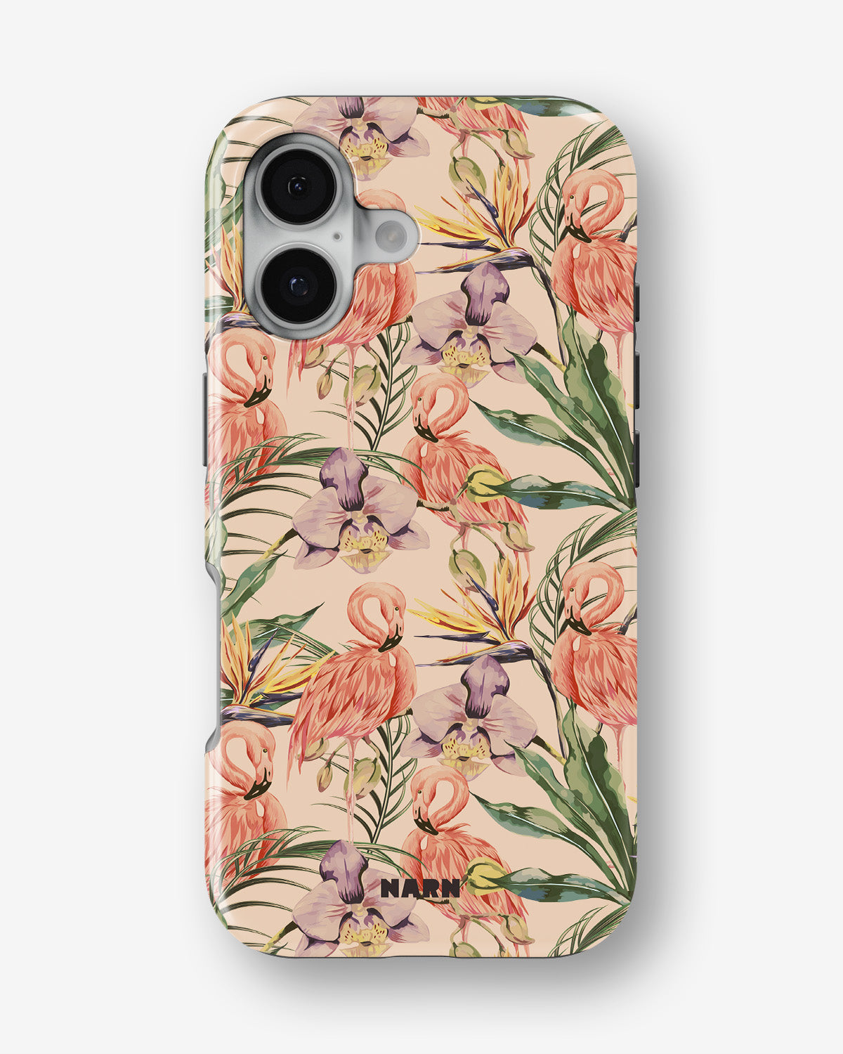 iPhone 16 Tough Case – Flamingos & Flowers - View 1