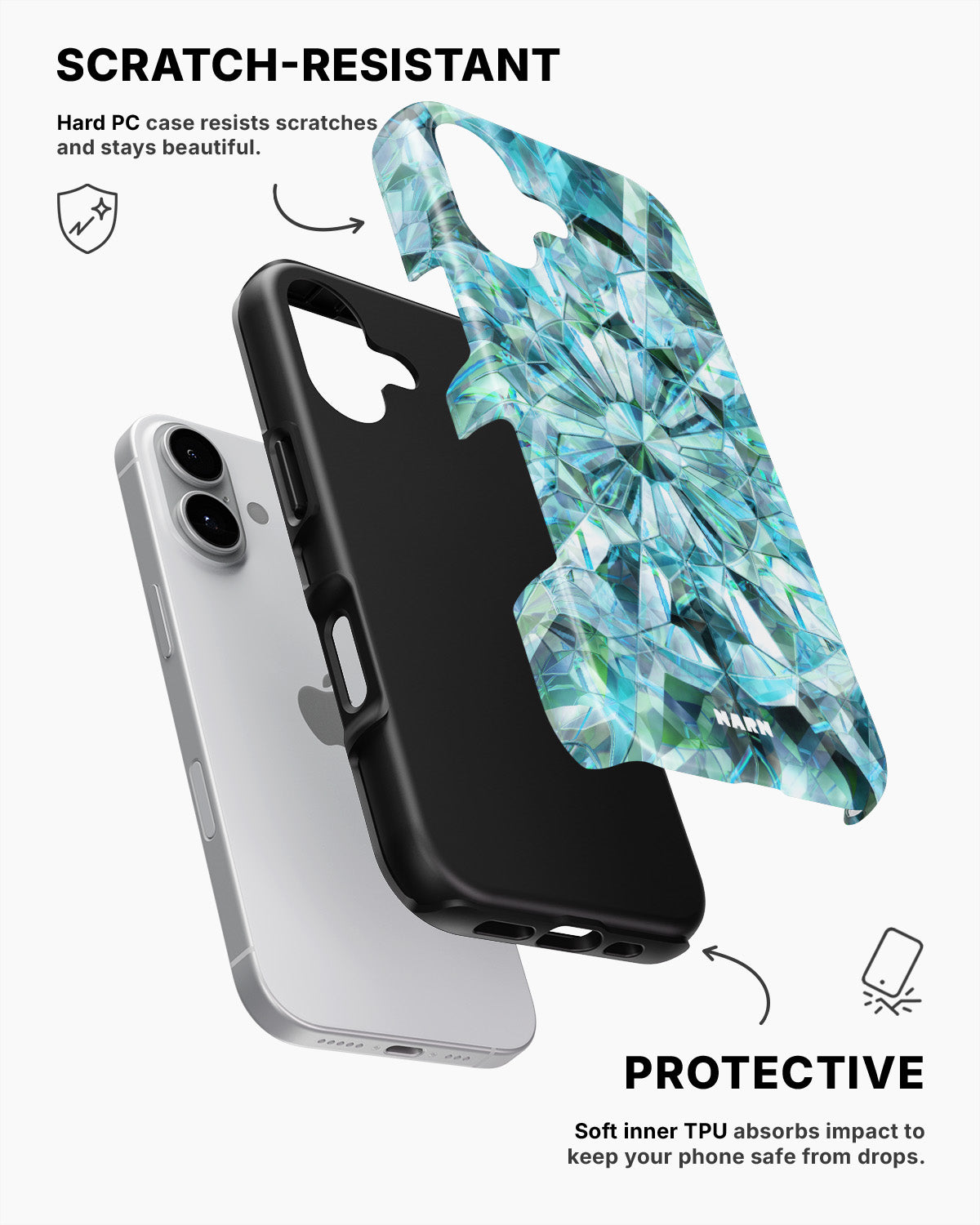 iPhone 16 Tough Case – Green Crystals - View 2