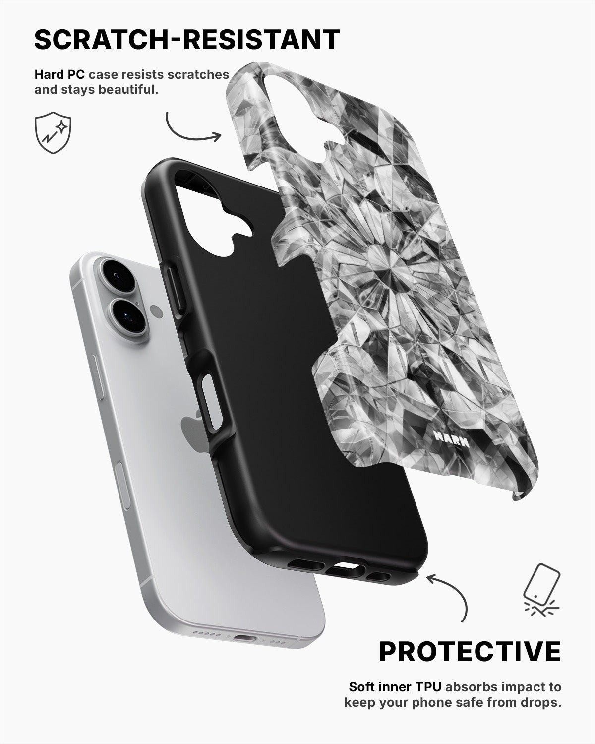 iPhone 16 Tough Case – Grey Crystals - View 2