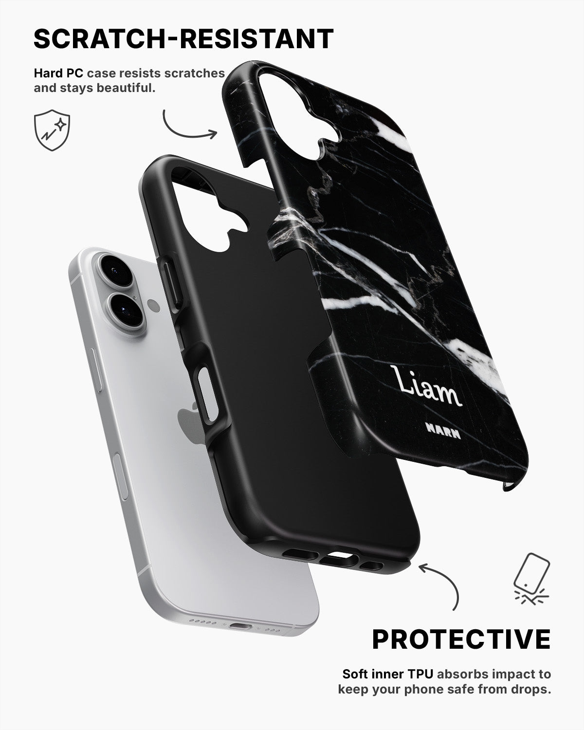 iPhone 16 Tough Case – Custom - Black Marble - View 2