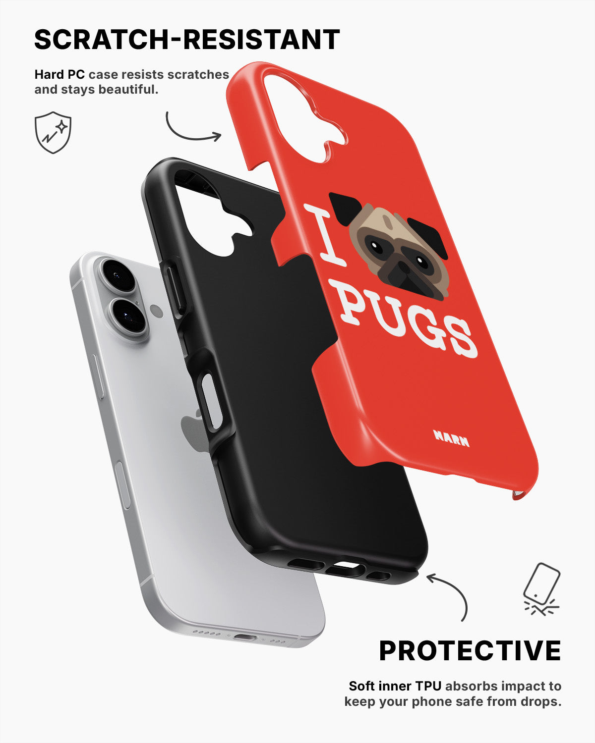 iPhone 16 Tough Case – I Love Pugs - View 2