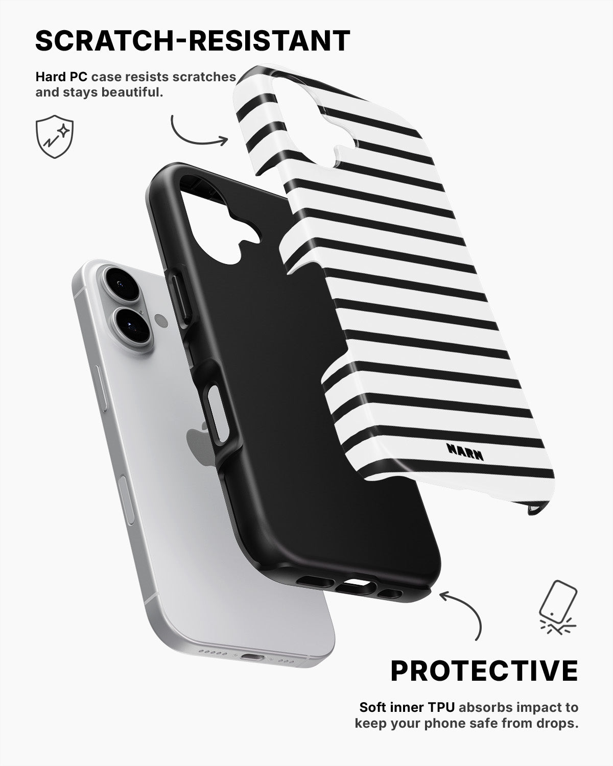 iPhone 16 Tough Case – Black Stripes - View 2