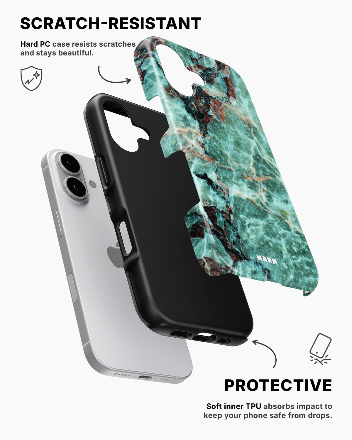 iPhone 16 Tough Case – Green Marble - View 2
