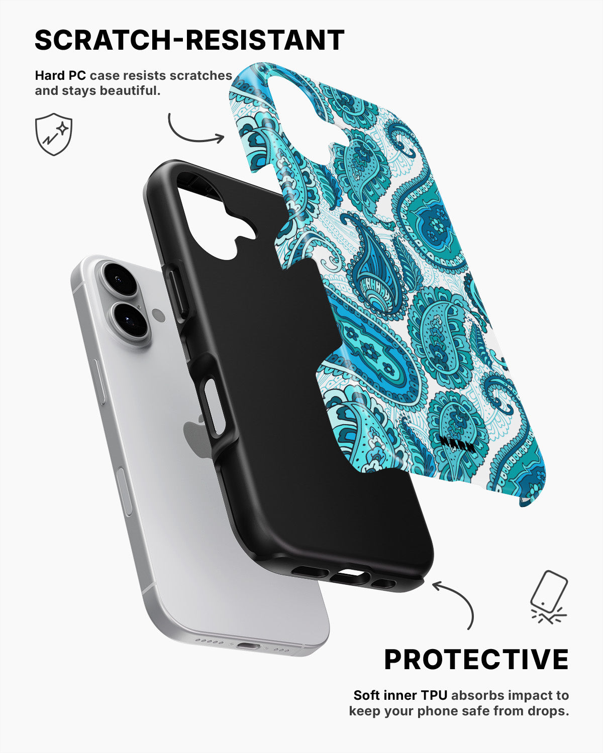 iPhone 16 Tough Case – Turquoise Paisley - View 2