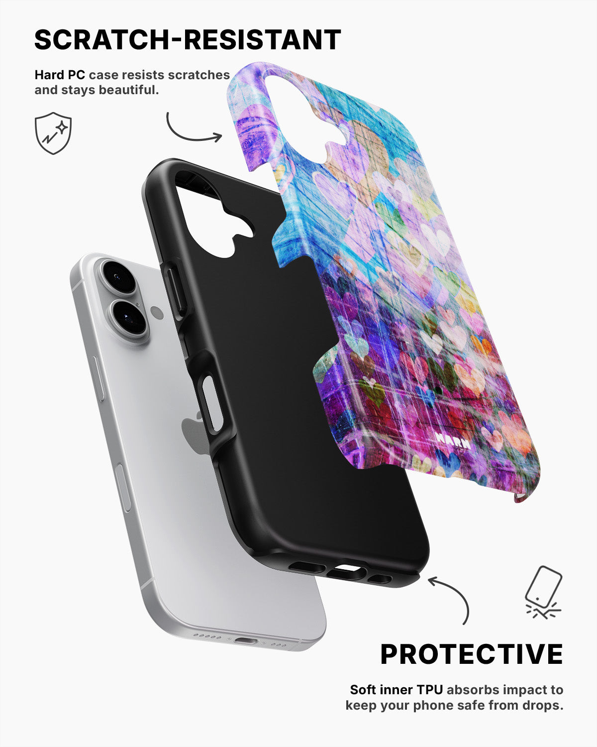 iPhone 16 Tough Case – Purple Hearts - View 2