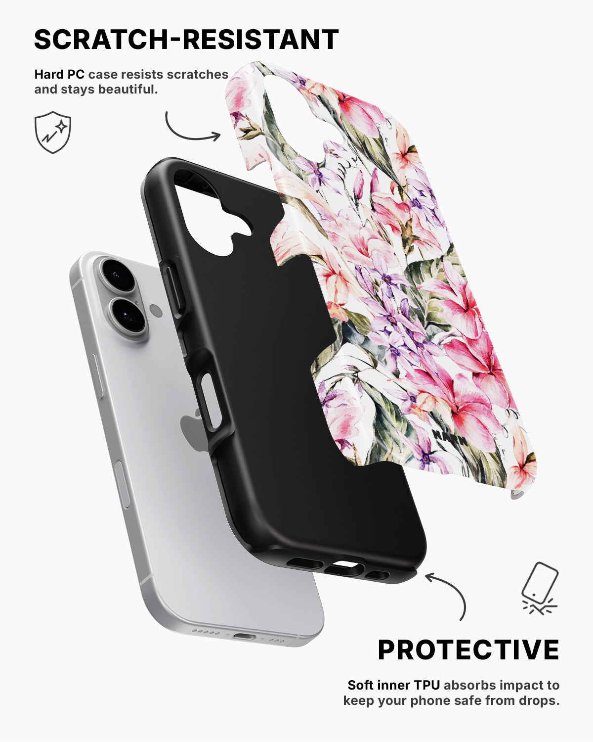 iPhone 16 Tough Case – Watercolor Flowers - View 2