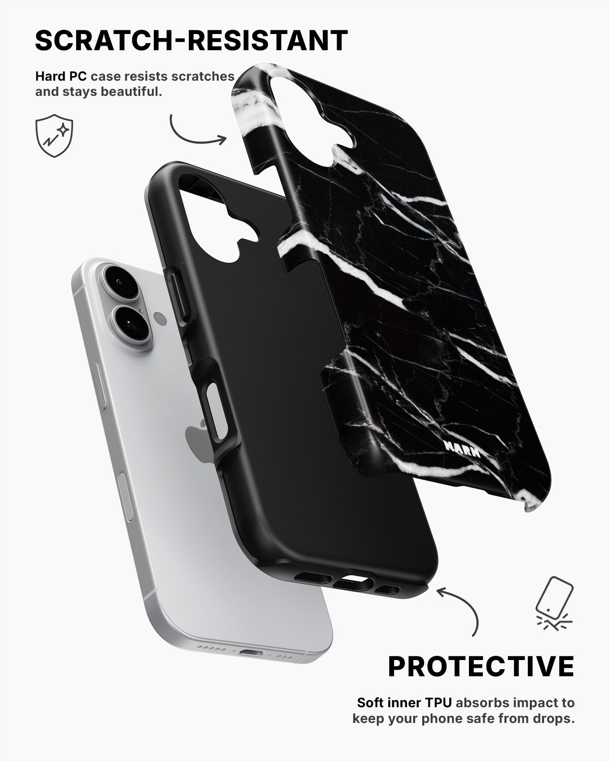 iPhone 16 Tough Case – Black Marble - View 2