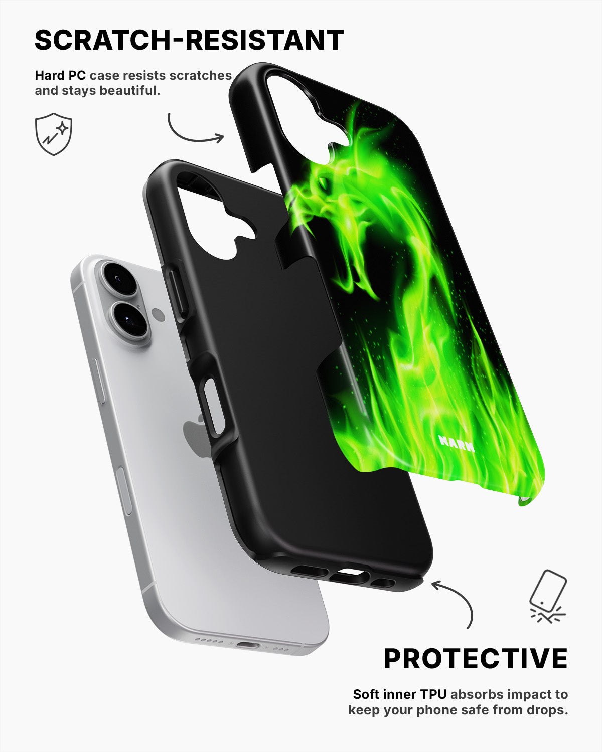 iPhone 16 Tough Case – Green Flames Dragon - View 2