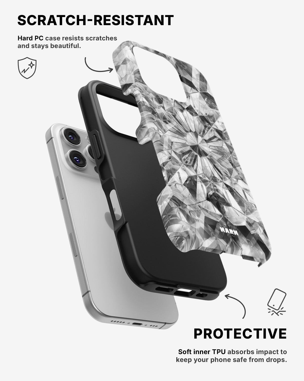 iPhone 16 Pro Tough Case – Grey Crystals - View 2