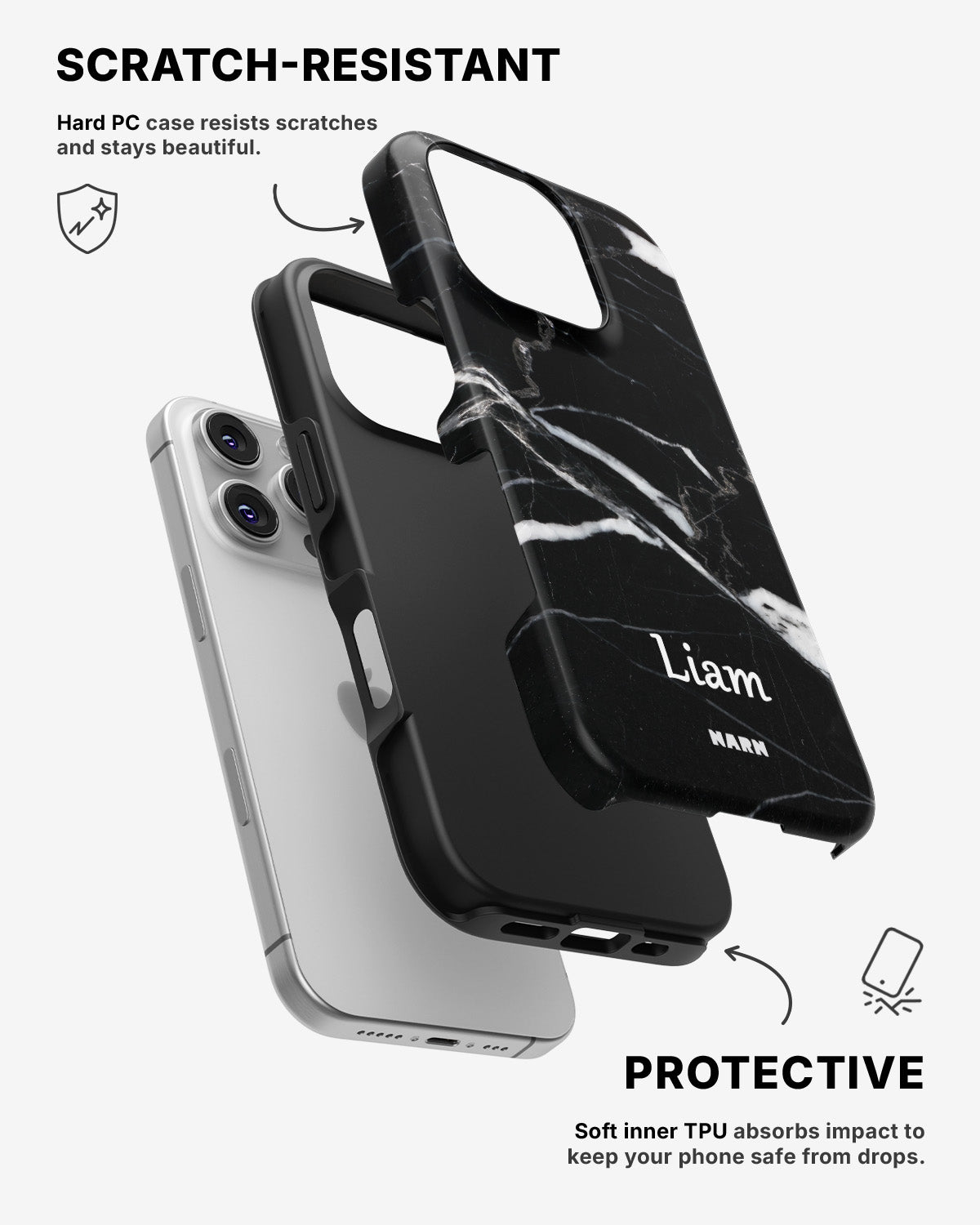 iPhone 16 Pro Tough Case – Custom - Black Marble - View 2