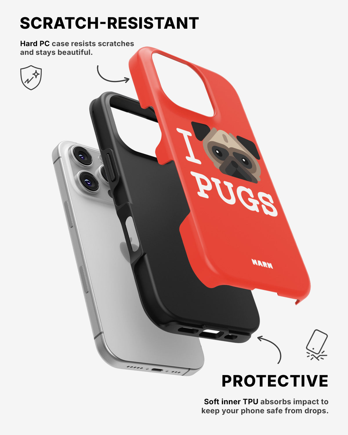 iPhone 16 Pro Tough Case – I Love Pugs - View 2