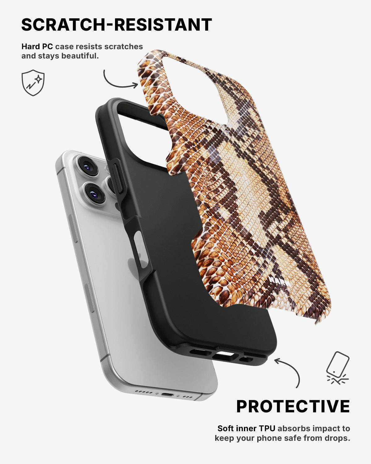 iPhone 16 Pro Tough Case – Brown Snakeskin - View 2