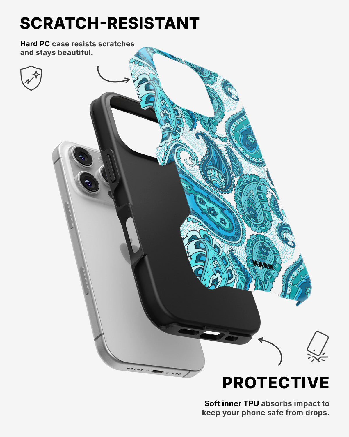 iPhone 16 Pro Tough Case – Turquoise Paisley - View 2