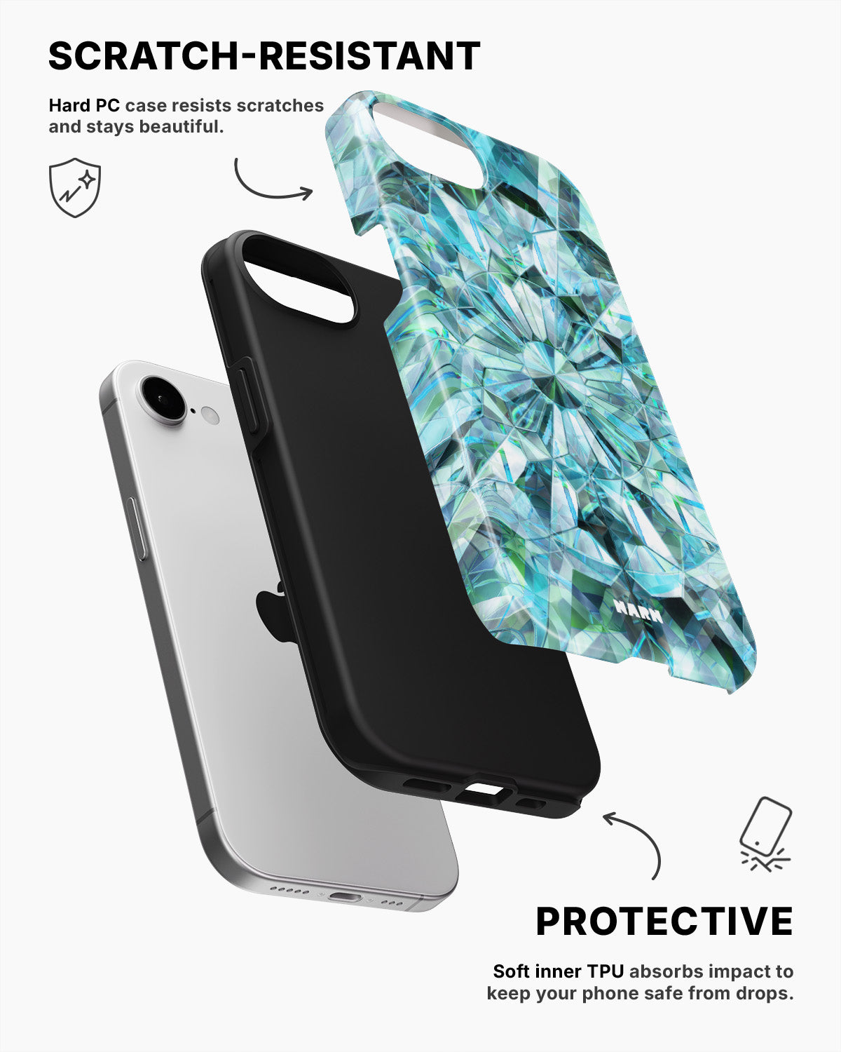 iPhone 16e Tough Case – Green Crystals - View 2
