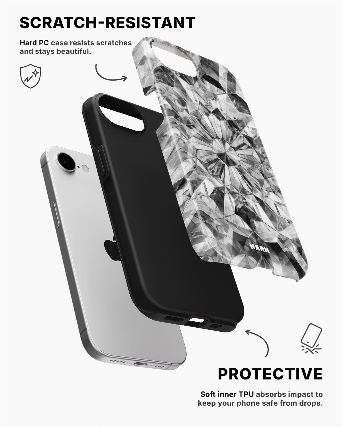 iPhone 16e Tough Case – Grey Crystals - View 2