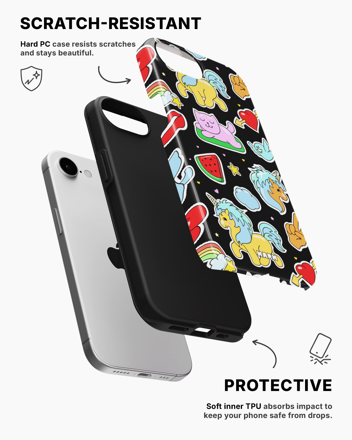 iPhone 16e Tough Case – Cute Stickers - View 2