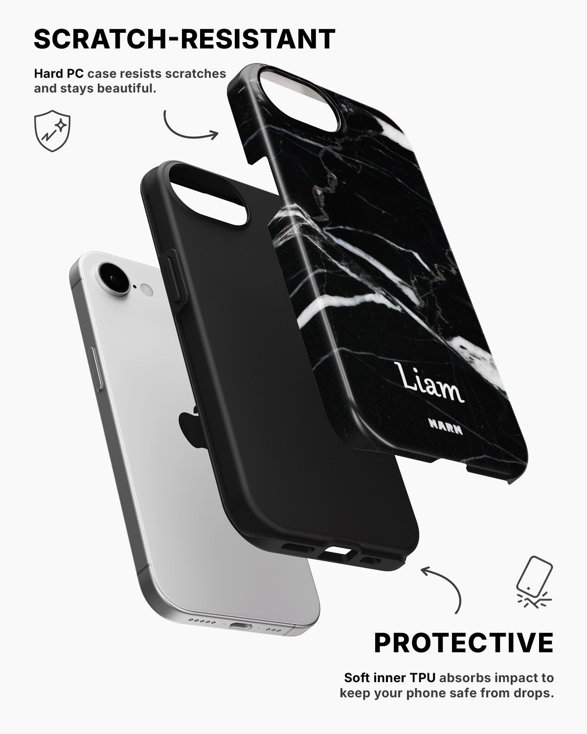 iPhone 16e Tough Case – Custom - Black Marble - View 2