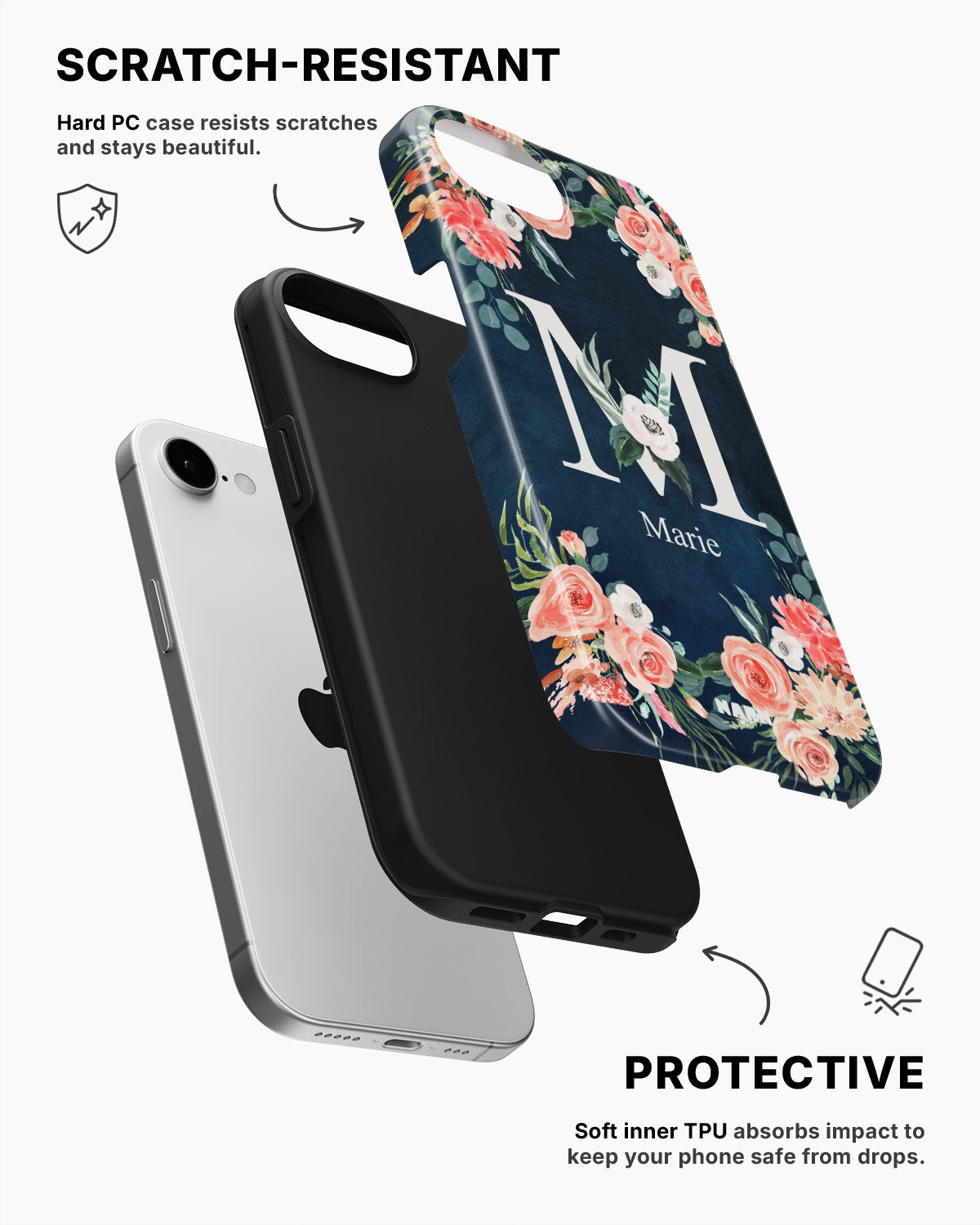 iPhone 16e Tough Case – Custom - Floral - View 2