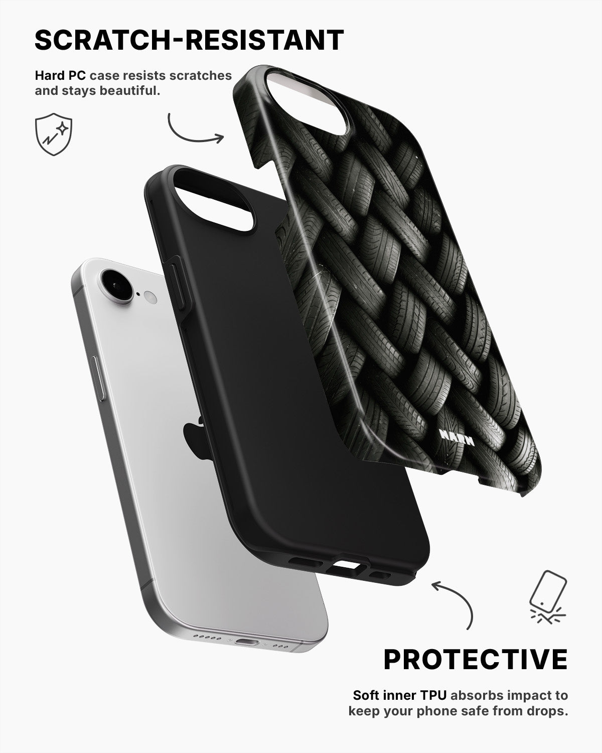 iPhone 16e Tough Case – Tires Wall - View 2