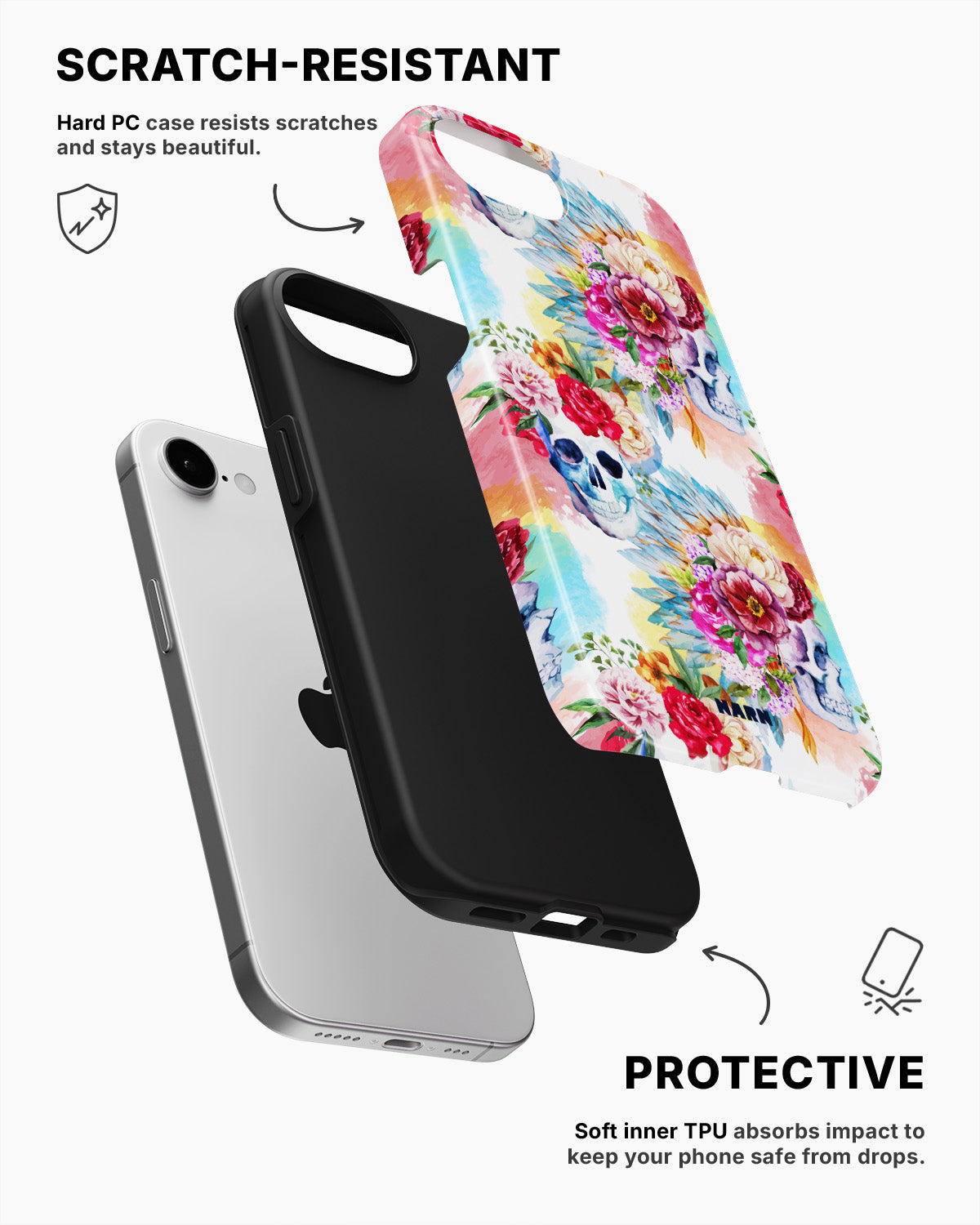 iPhone 16e Tough Case – Flowered Skulls - View 2