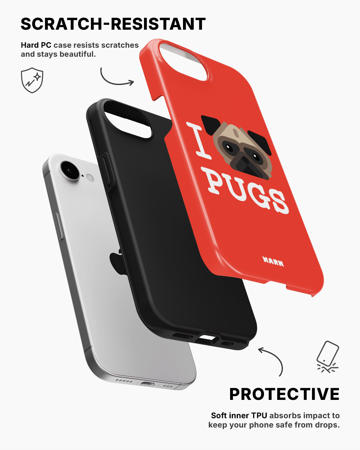 iPhone 16e Tough Case – I Love Pugs - View 2