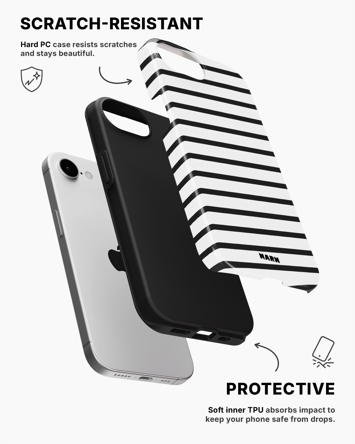iPhone 16e Tough Case – Black Stripes - View 2