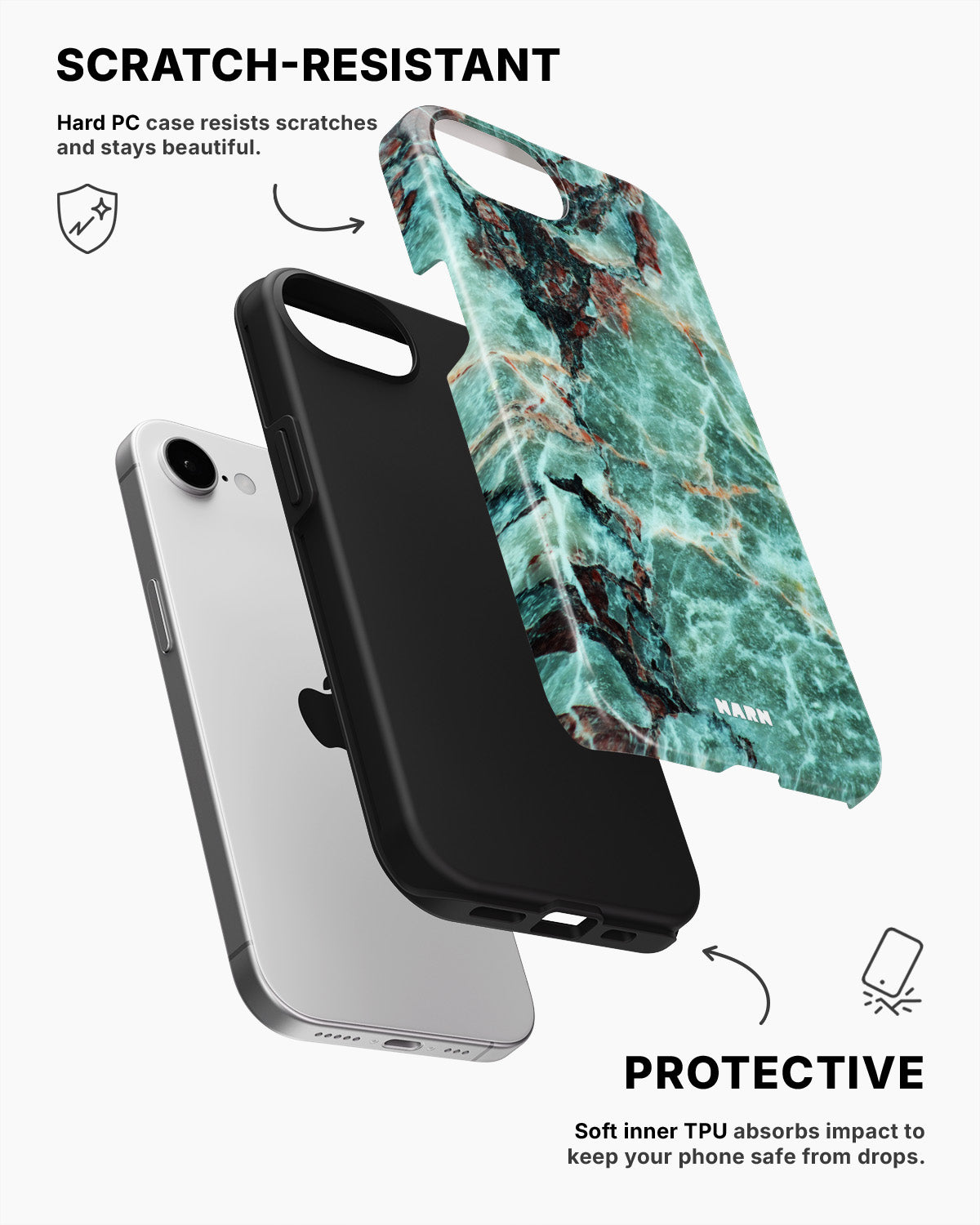 iPhone 16e Tough Case – Green Marble - View 2
