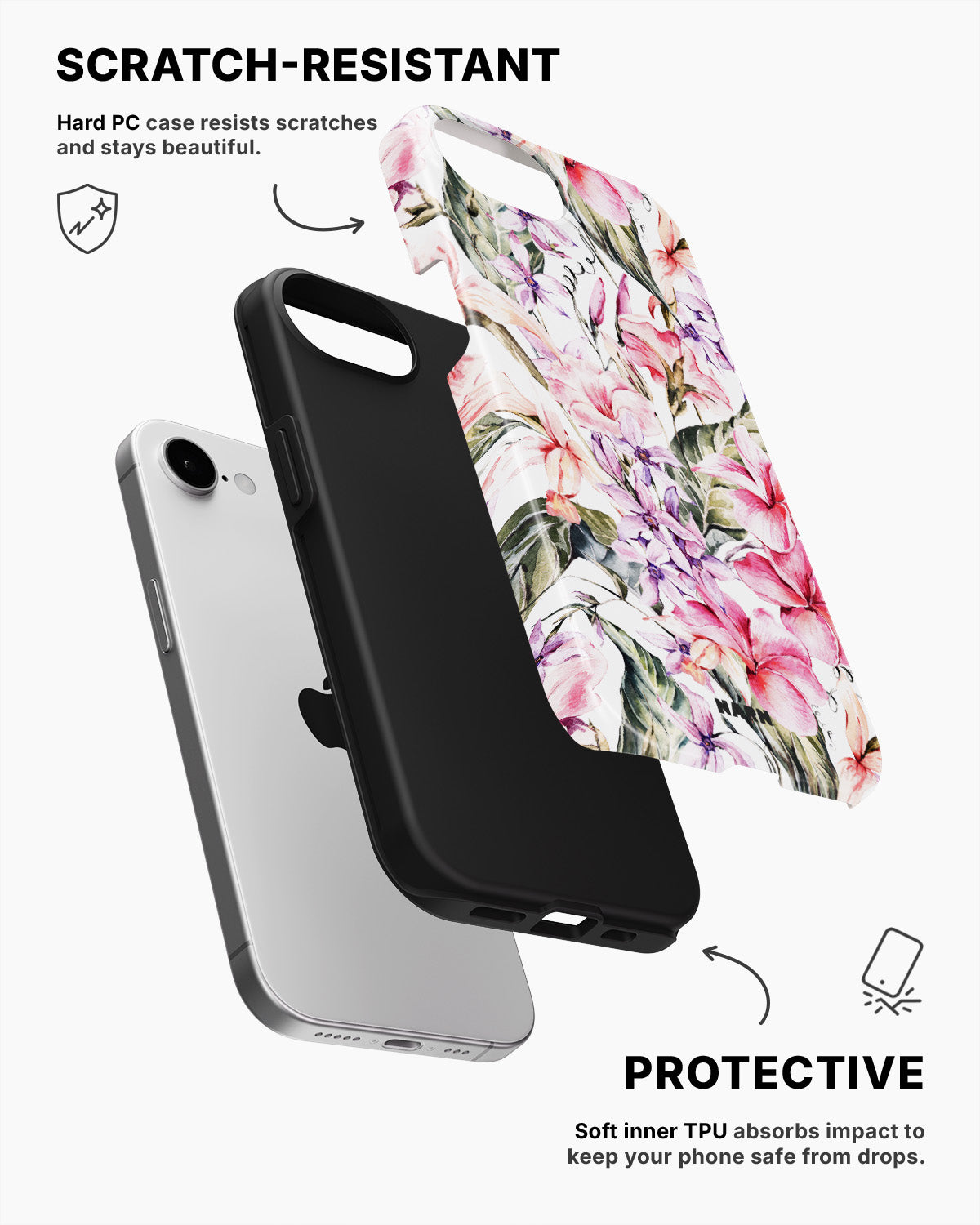 iPhone 16e Tough Case – Watercolor Flowers - View 2