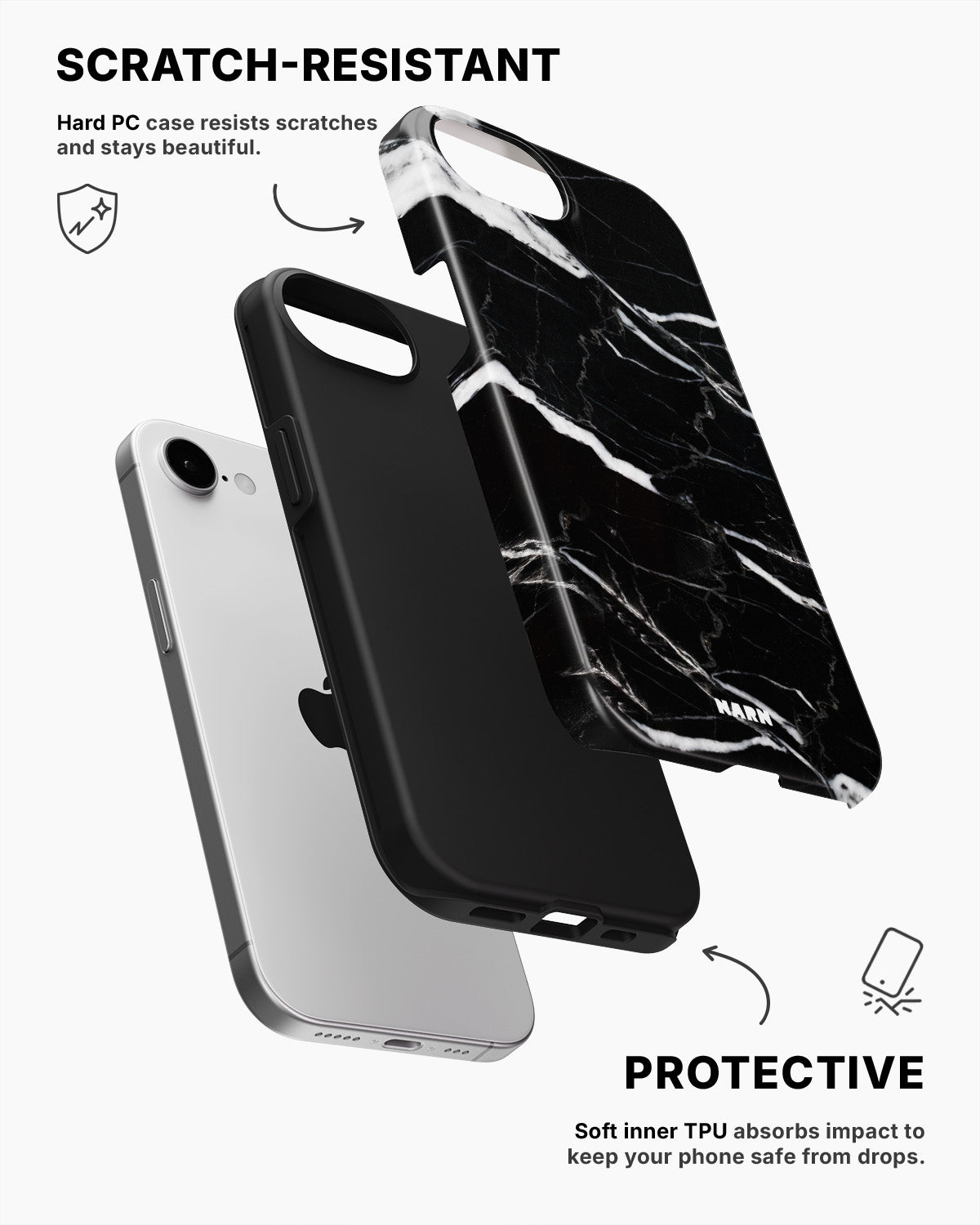 iPhone 16e Tough Case – Black Marble - View 2