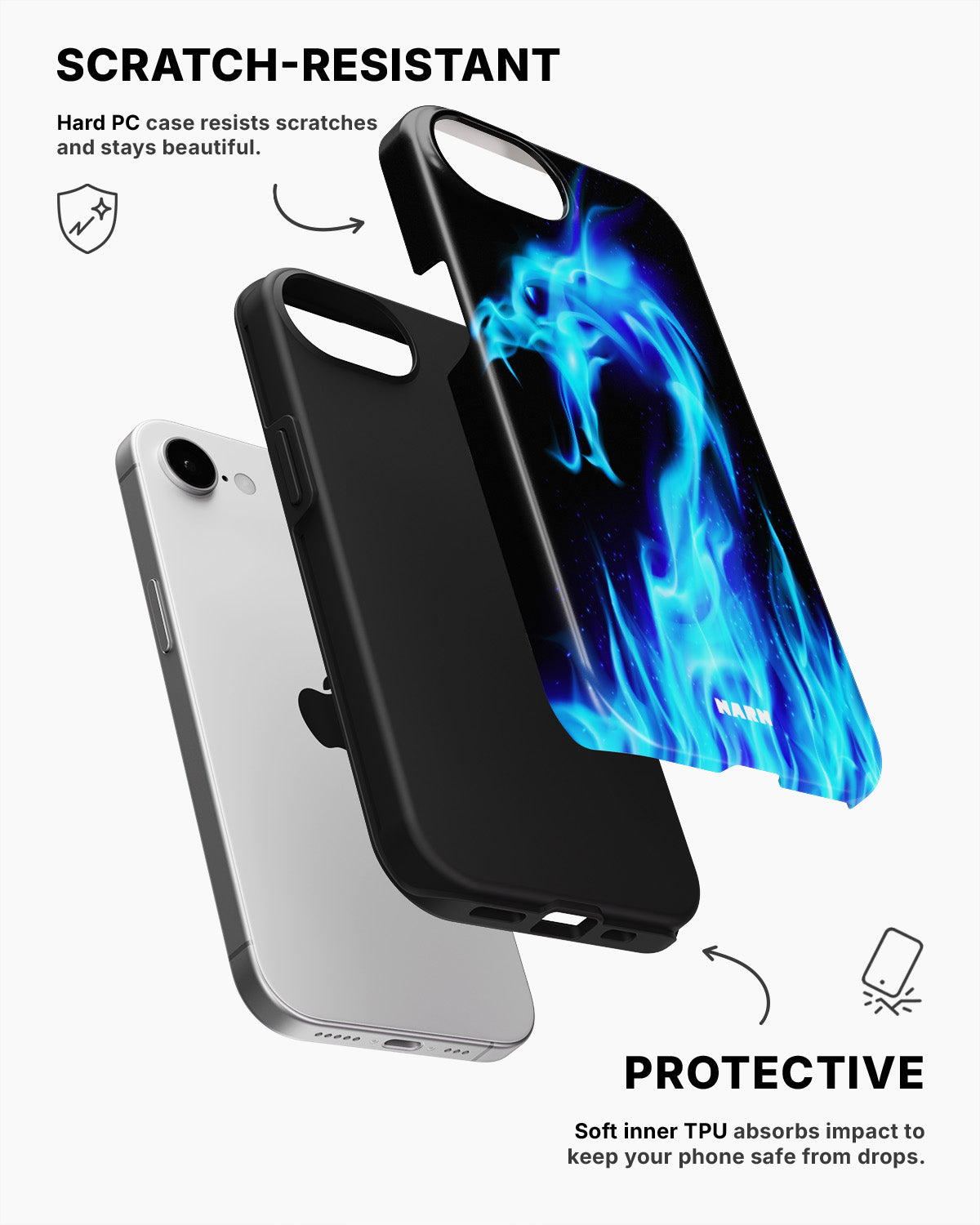 iPhone 16e Tough Case – Blue Flames Dragon - View 2